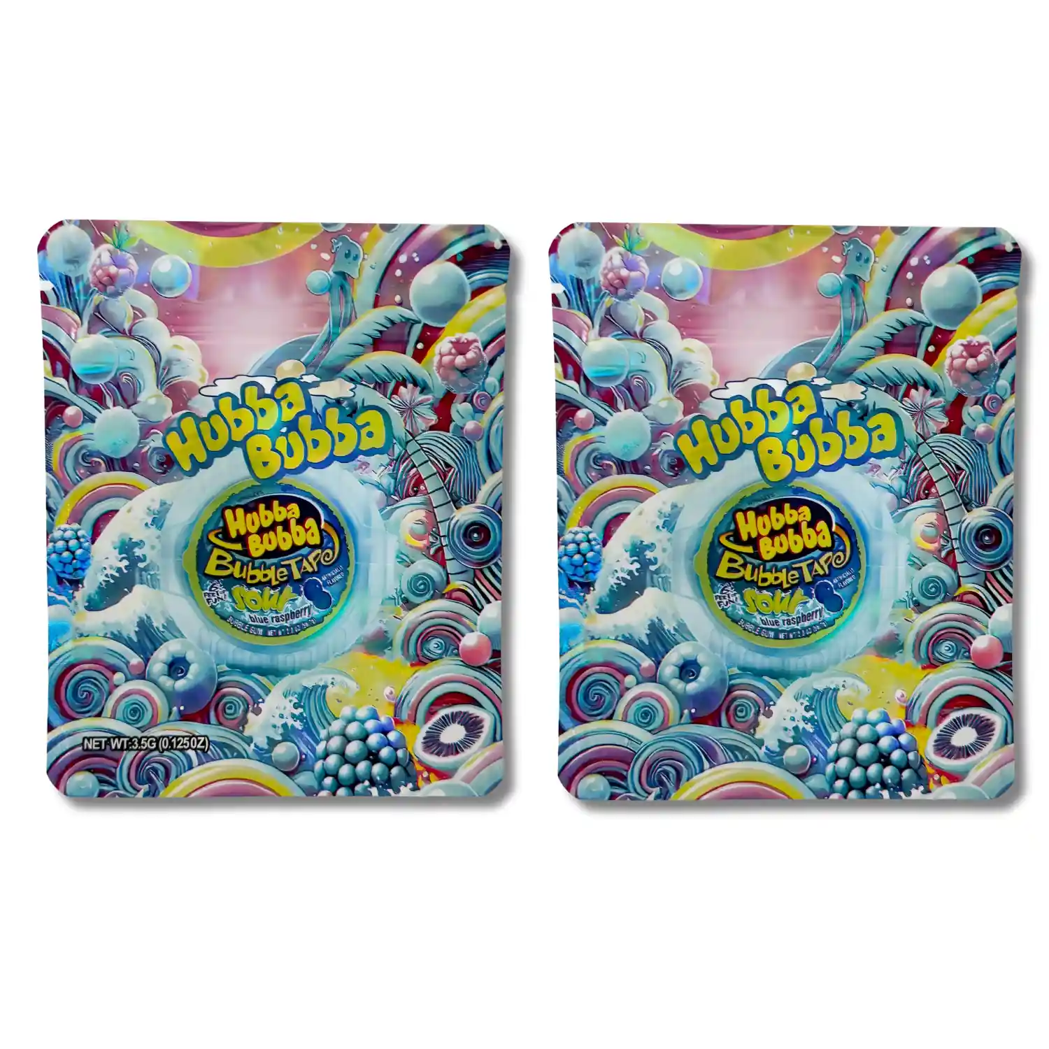 Hubba_Bubba_3.5g_Mylar_Bags_Blue_Raspberry_Flavor_Cannabis_Packaging